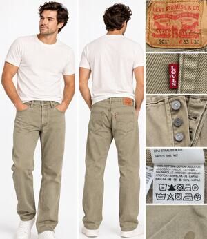 Workwear Levi's 501 Men's Straight Leg Button Fly Jeans Size 33x30 Khaki Tan